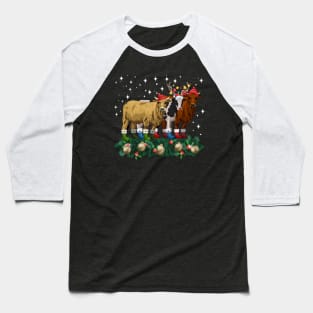 Cow Reindeer Hat Santa Christmas Light Funny Cow Baseball T-Shirt